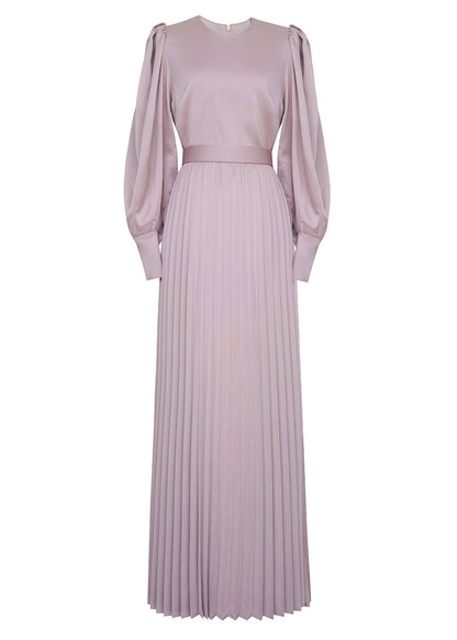 New Pink O Neck Wrinkled Patchwork Silk Maxi Two Piece Set Spring