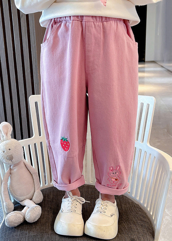 New Pink Patchwork Elastic Waist Harem Pants