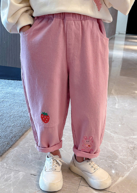New Pink Patchwork Elastic Waist Harem Pants