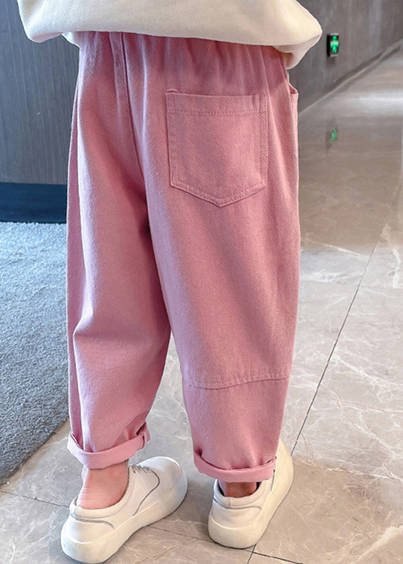 New Pink Patchwork Elastic Waist Harem Pants