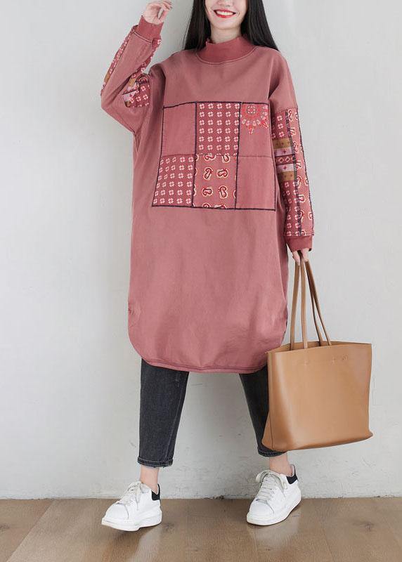 New Pink Patchwork Side Open Fall Dress Sweatshirts