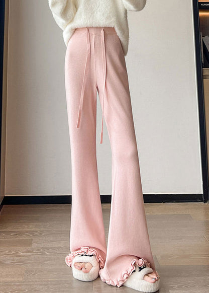 New Pink Elastic Waist Knit Flared Trousers