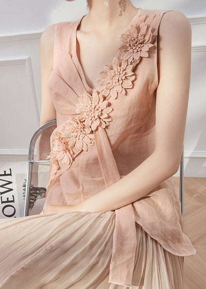 New Pink V Neck Linen Shirt Tops Sleeveless