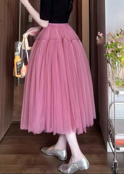 New Pink Wrinkled Tulle Skirt Summer
