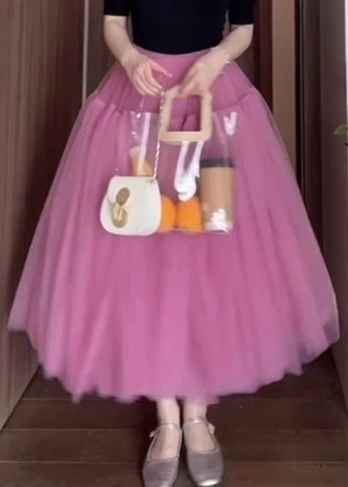 New Pink Wrinkled Tulle Skirt Summer