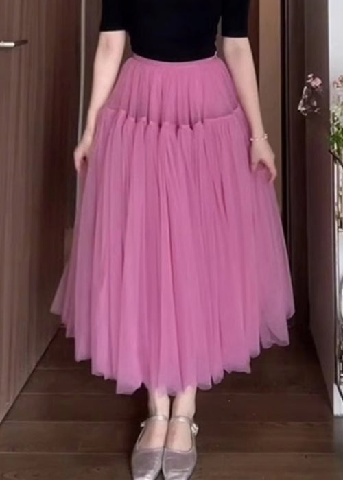 New Pink Wrinkled Tulle Skirt Summer
