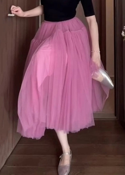 New Pink Wrinkled Tulle Skirt Summer