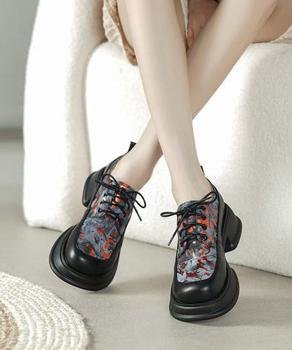 New Platform Loafers for Red Cowhide Leather Lace Up