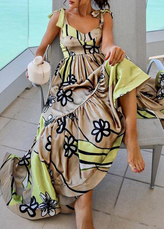 New Printed Backless Lace Up Irregular Patchwork Dress