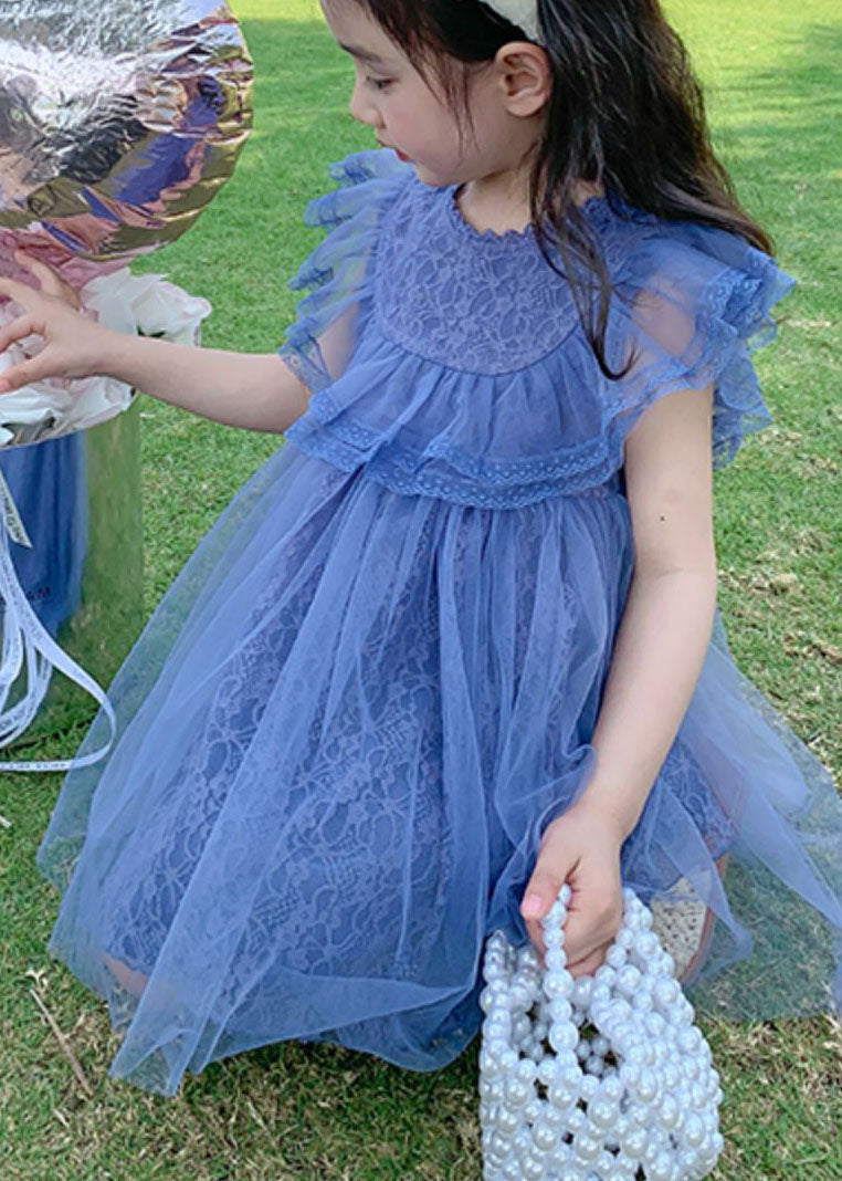 New Purple Ruffled Patchwork Tulle Kids Princess Dresses Summer