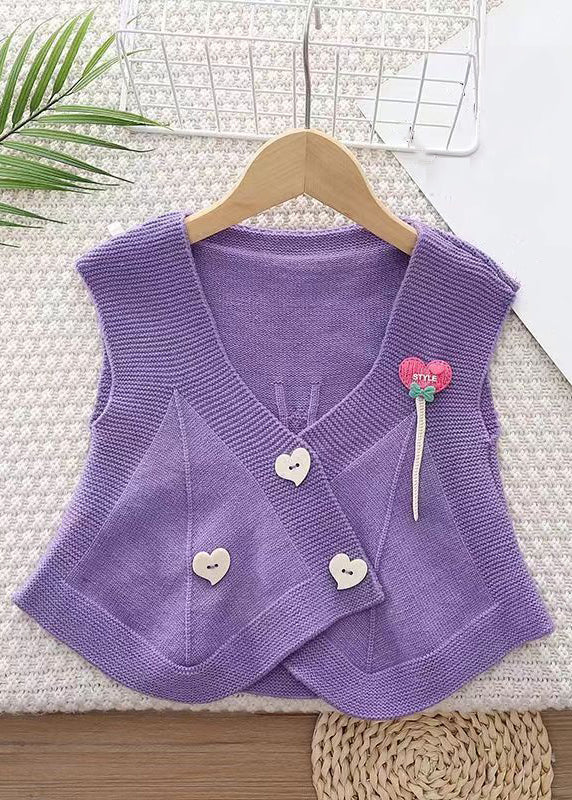 New Purple V Neck Button Knitting Cotton Waistcoat Sleeveless