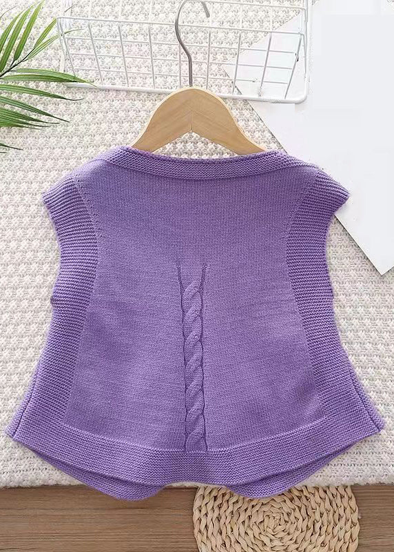 New Purple V Neck Button Knitting Cotton Waistcoat Sleeveless