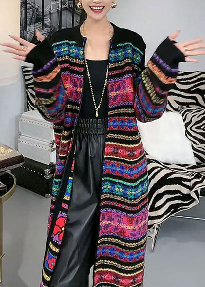 New Rainbow O-neck Zip Up Patchwork Knit Cardigans Spring