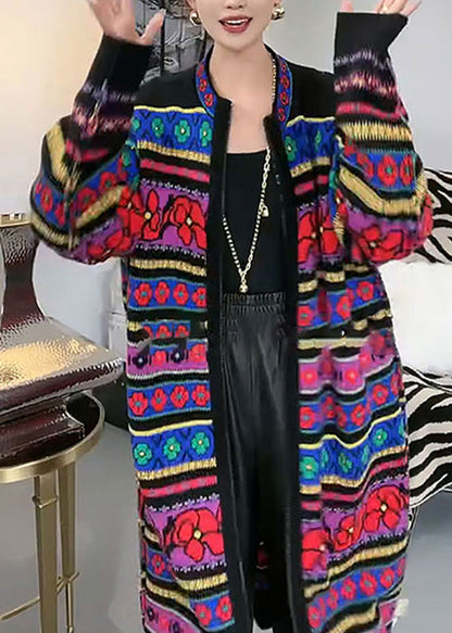New Rainbow O-neck Zip Up Patchwork Knit Cardigans Spring