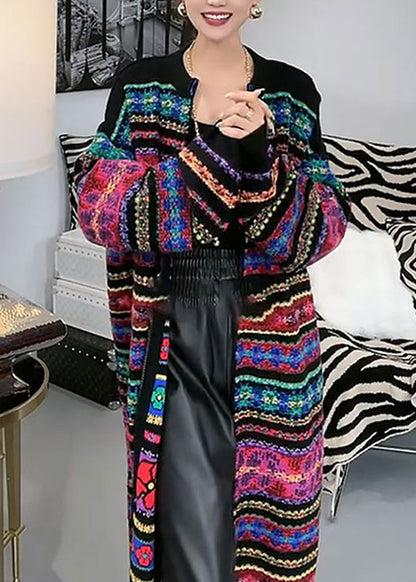 New Rainbow O-neck Zip Up Patchwork Knit Cardigans Spring