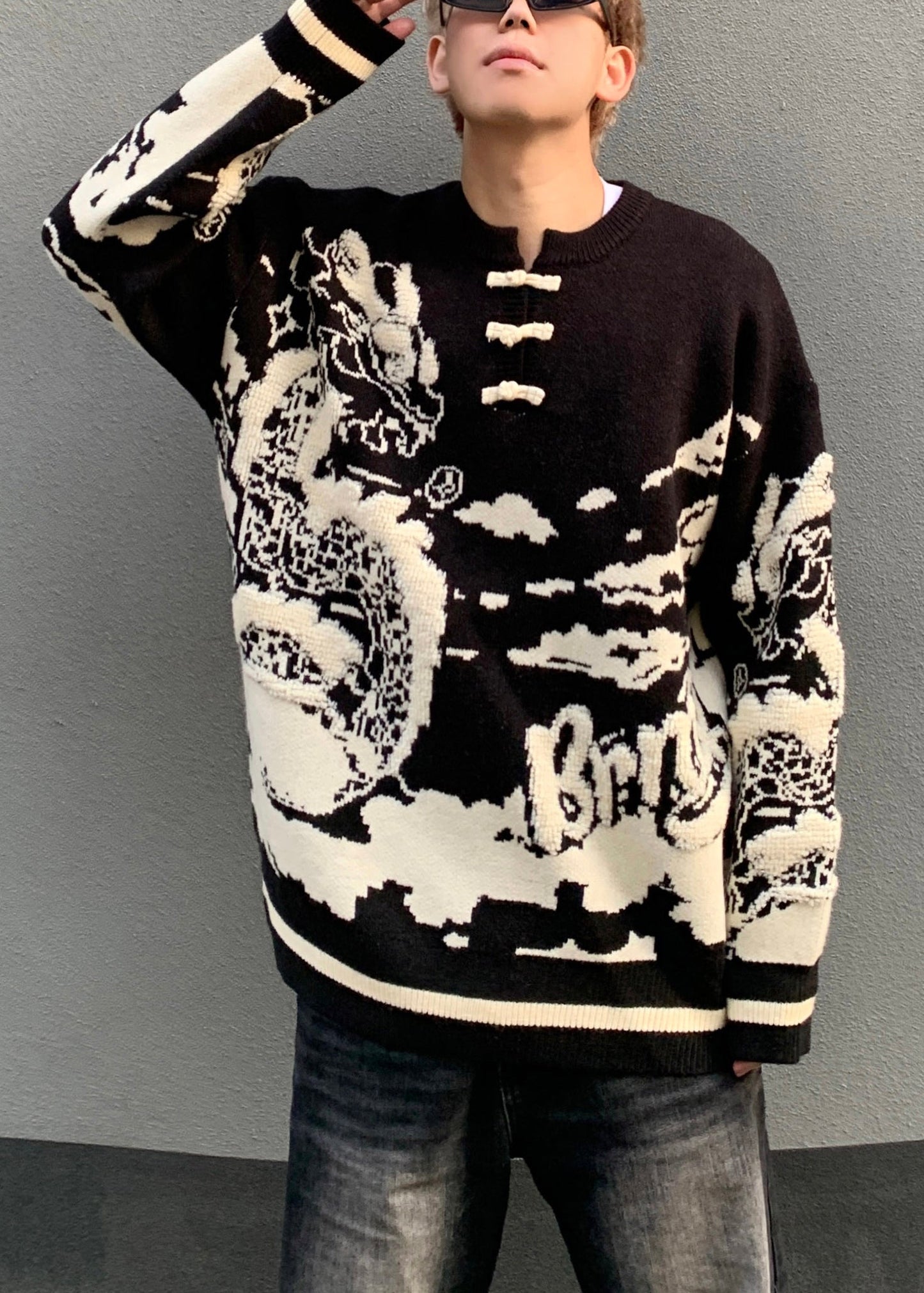 New Red Button Patchwork Knit Sweaters Spring