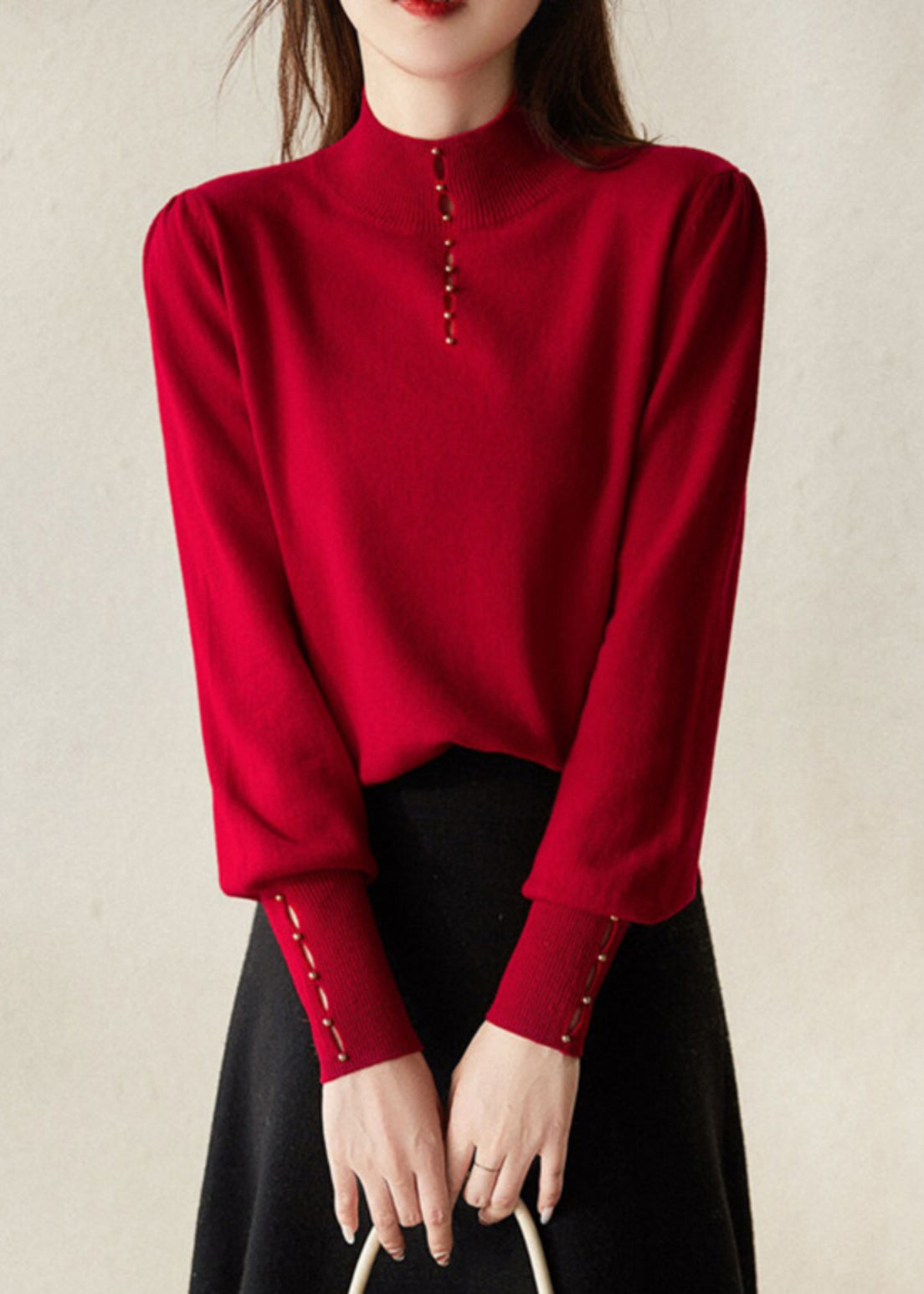 New Red Hollow Out Wool Knit Sweater Spring