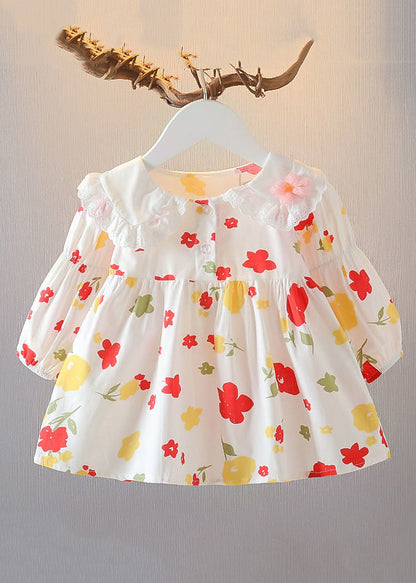 New Red Peter Pan Collar Button Print Cotton Baby Shirts Spring