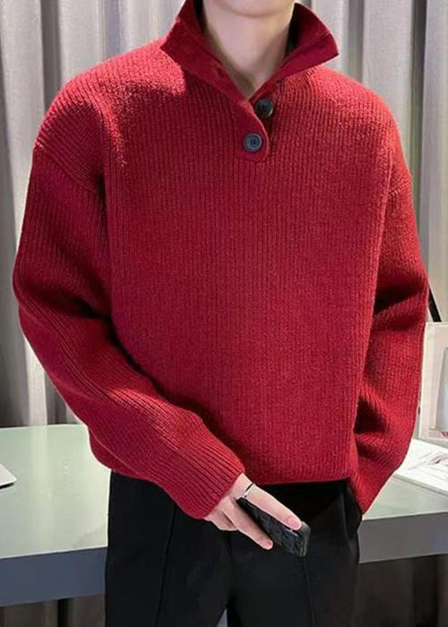 New Red Turtleneck Button Knit Sweater Tops Winter