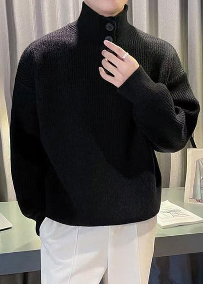 New Red Turtleneck Button Knit Sweater Tops Winter