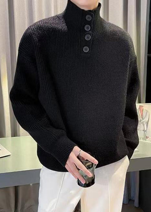 New Red Turtleneck Button Knit Sweater Tops Winter
