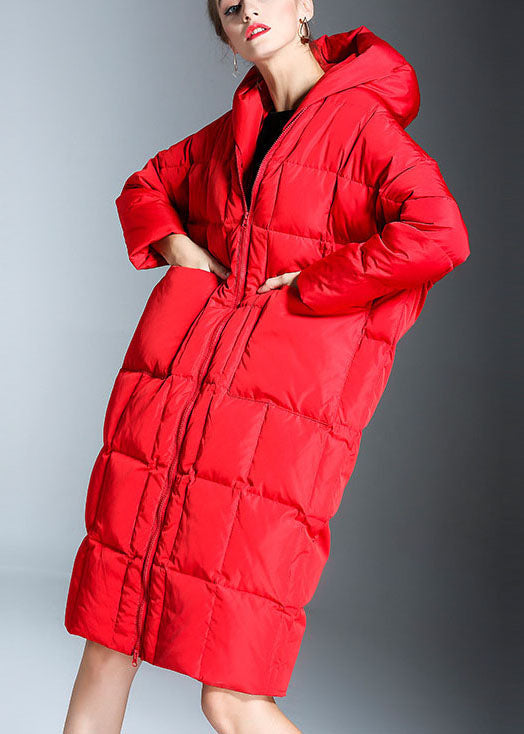 New Red Hooded Pockets Winter Duck Down Coat