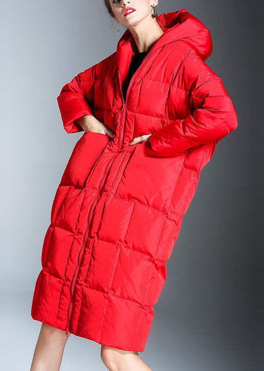 New Red Hooded Pockets Winter Duck Down Coat