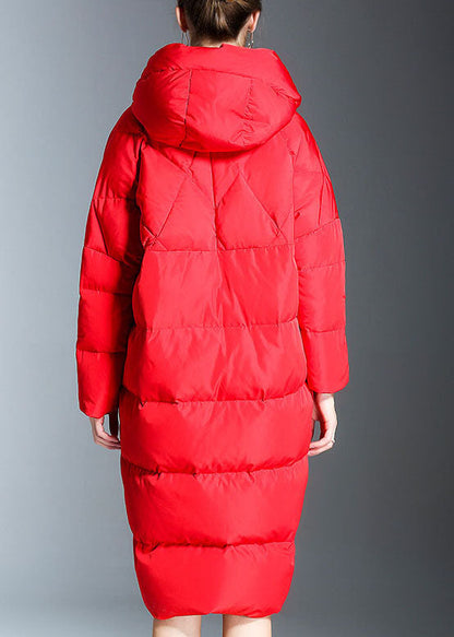 New Red Hooded Pockets Winter Duck Down Coat