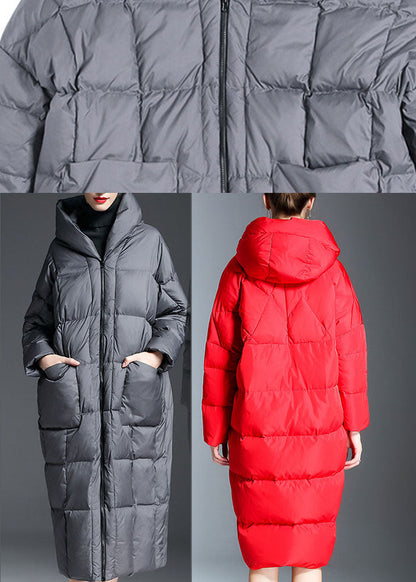 New Red Hooded Pockets Winter Duck Down Coat