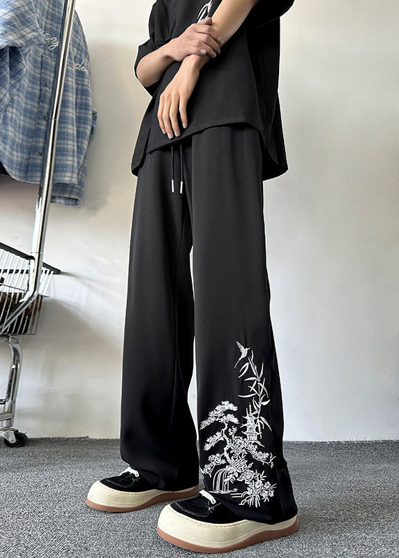 New Retro Apricot Embroideried Pockets Silk Pants Summer