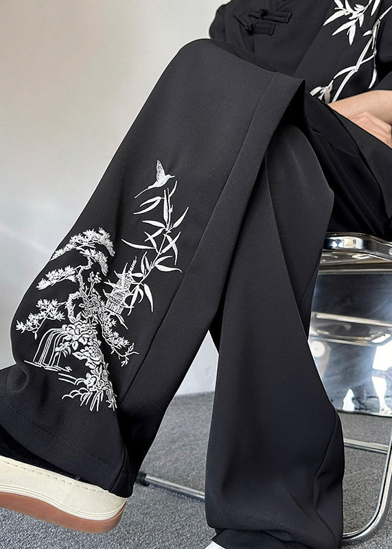 New Retro Apricot Embroideried Pockets Silk Pants Summer