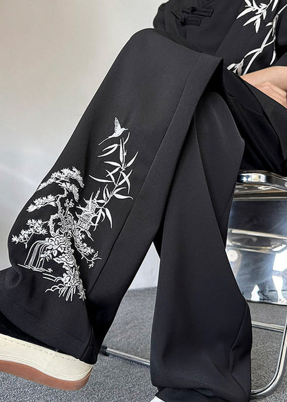 New Retro Apricot Embroideried Pockets Silk Pants Summer
