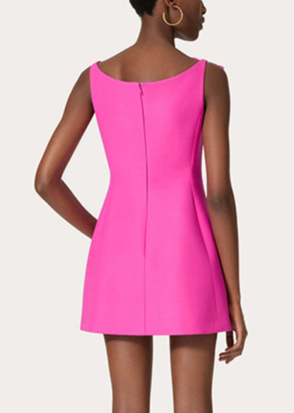 New Rose Bow Pockets Cotton Mini Dress Sleeveless