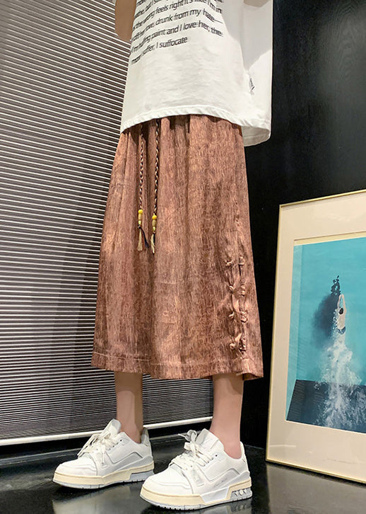 New Rose Gold Button Elastic Waist Wide Leg Pants Summer