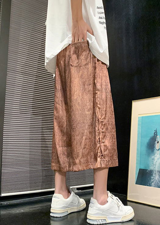 New Rose Gold Button Elastic Waist Wide Leg Pants Summer