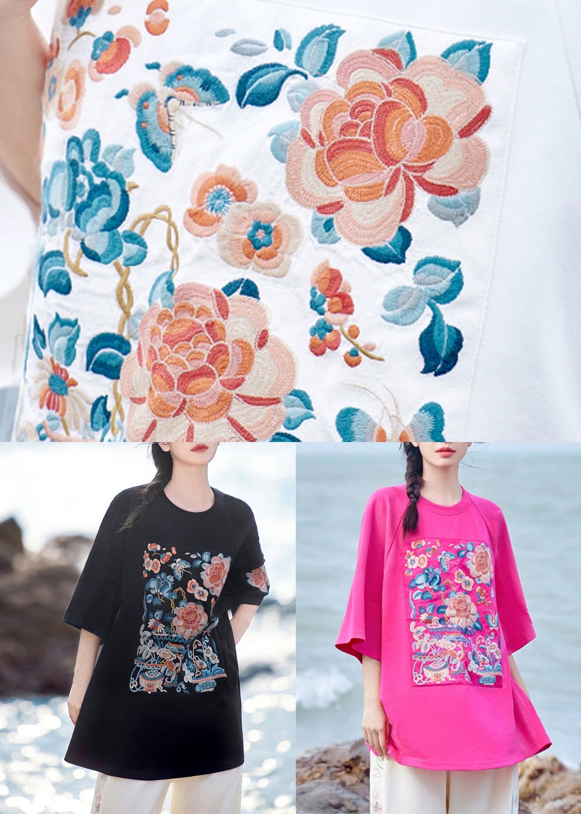 New Rose O-neck Oversized Cotton T Shirt Half Sleeve