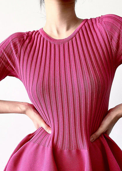 New Rose O Neck Knit Long Dresses Half Sleeve