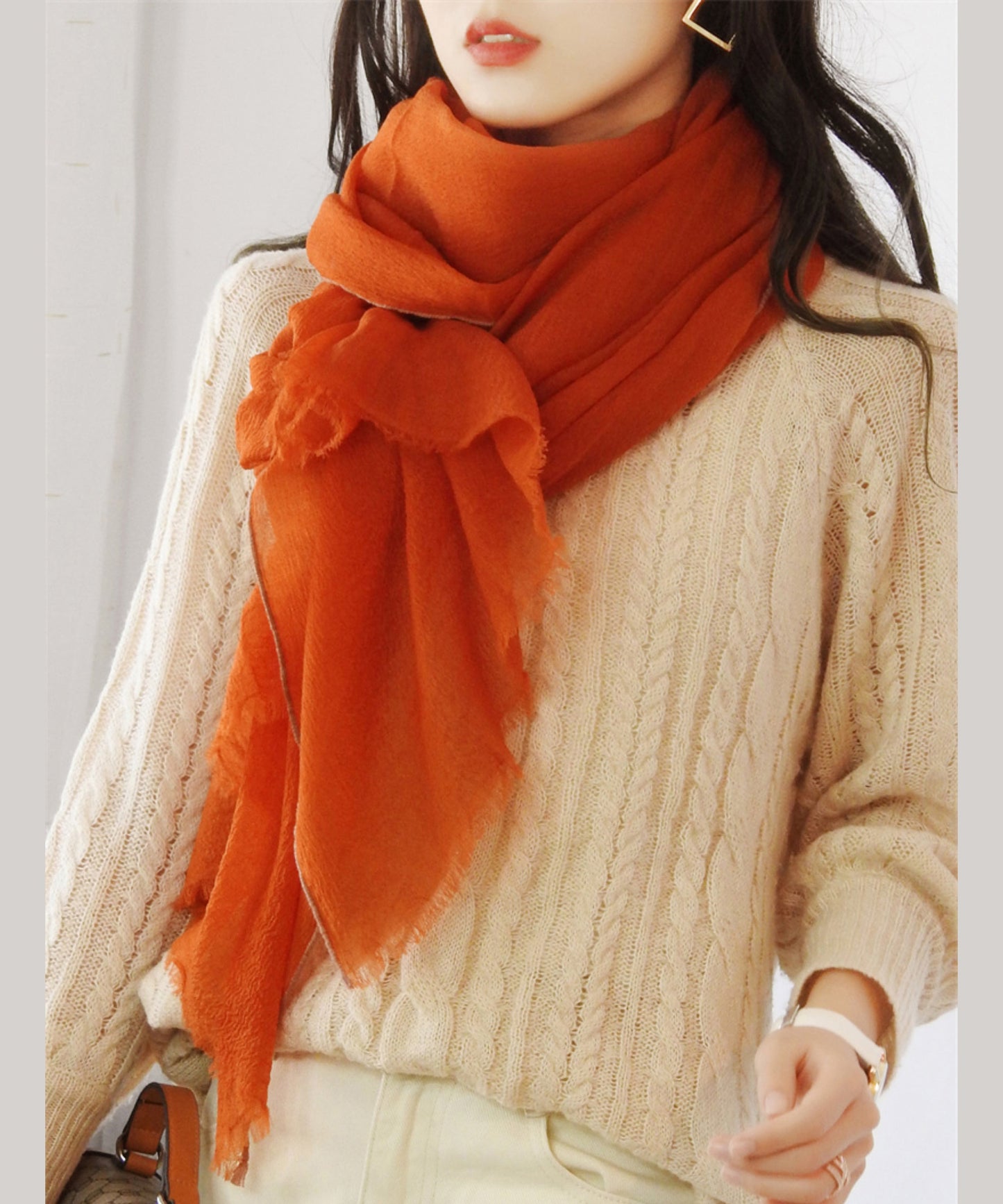 New Simple Orange Versatile Wool Scarf