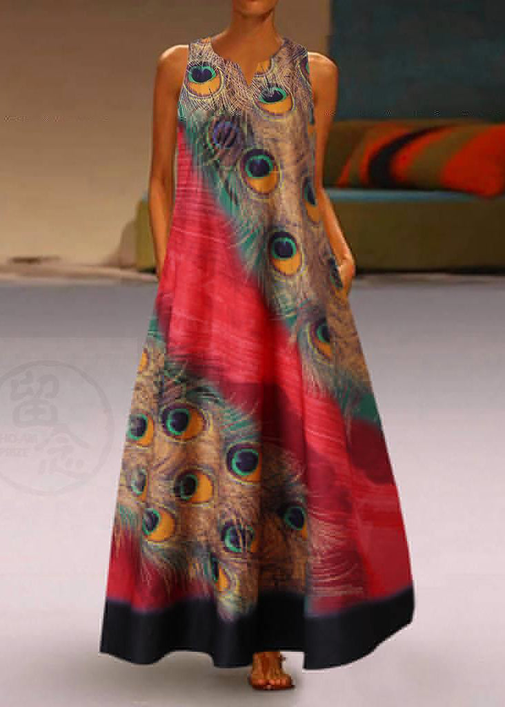 New Summer Green Feather Dress Sleeveless Long Dress