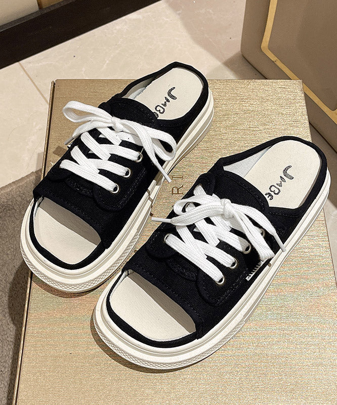 New Summer Stylish Green Lace Up Canvas Slide Sandals