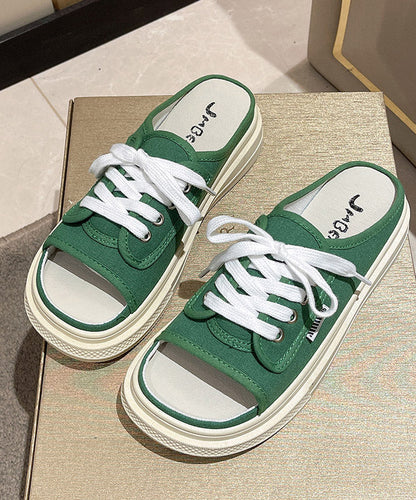 New Summer Stylish Green Lace Up Canvas Slide Sandals