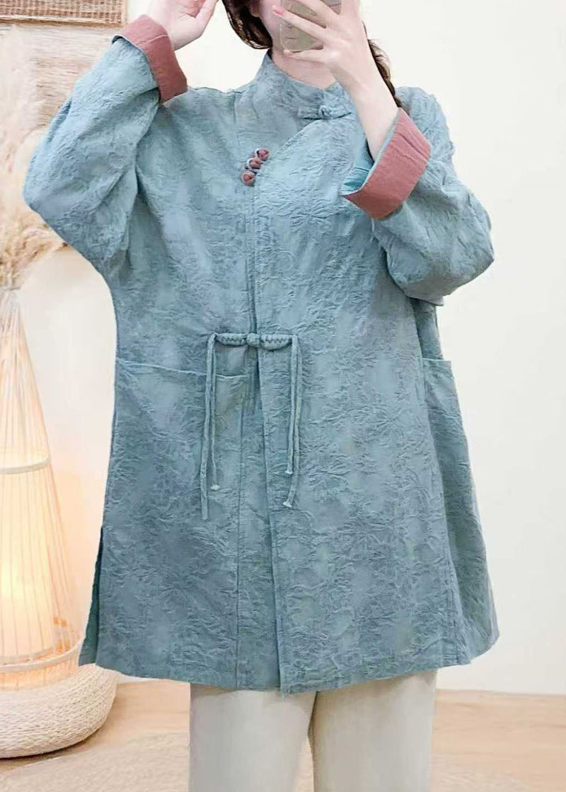 New Yellow Jacquard Pockets Chinese Button Coat Spring