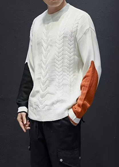 New White Asymmetrical Patchwork Cable Knit Sweaters Spring