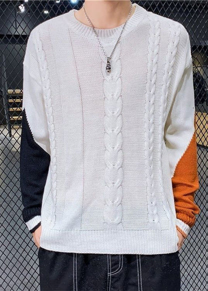 New White Asymmetrical Patchwork Cable Knit Sweaters Spring