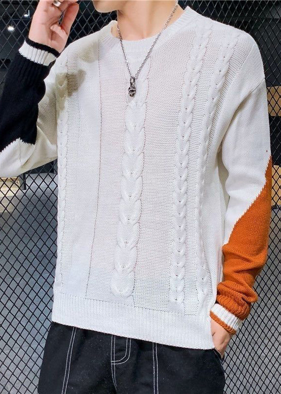New White Asymmetrical Patchwork Cable Knit Sweaters Spring