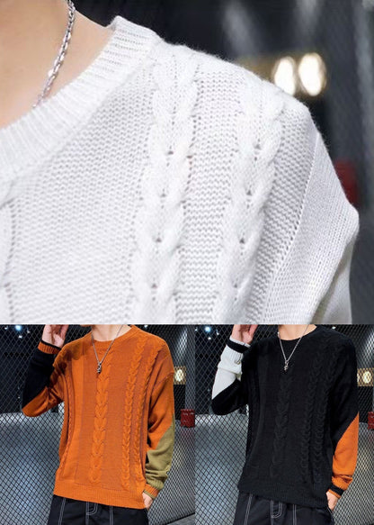 New White Asymmetrical Patchwork Cable Knit Sweaters Spring