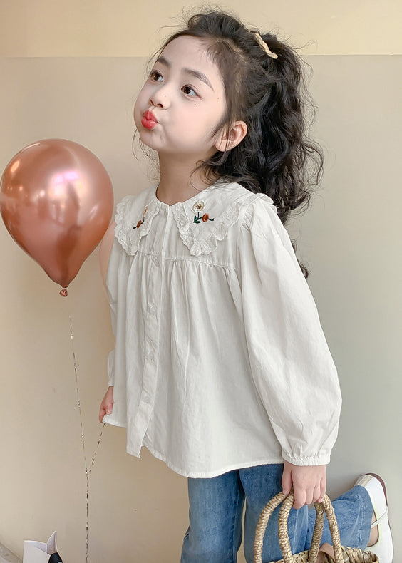 New White Button Cotton Kids Shirts Spring
