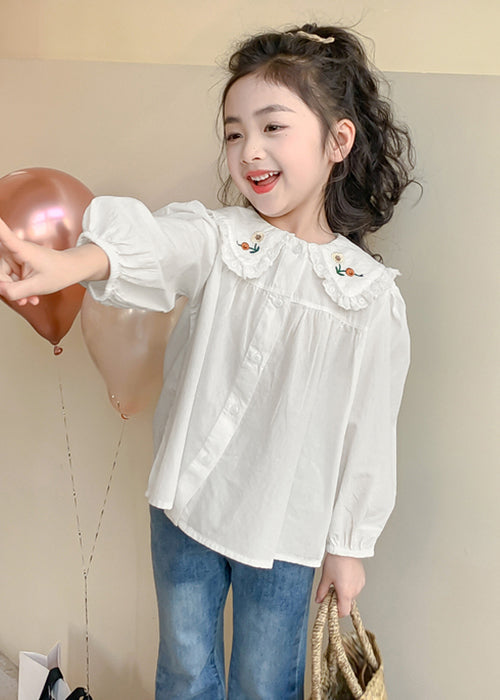 New White Button Cotton Kids Shirts Spring