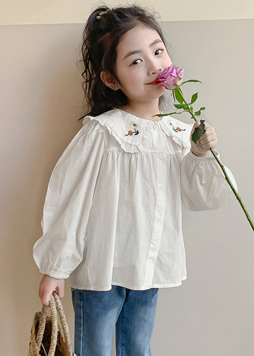 New White Button Cotton Kids Shirts Spring