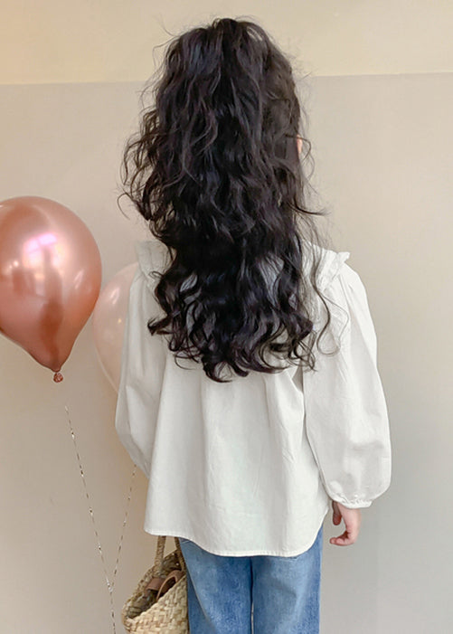 New White Button Cotton Kids Shirts Spring